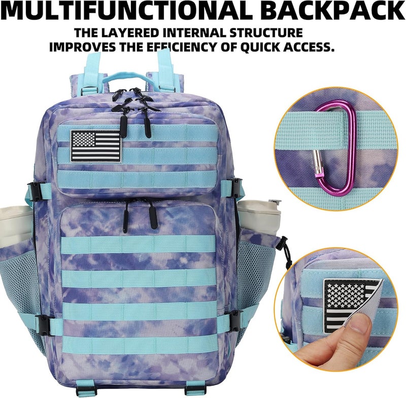 Lovelinks21 45L Tactical Assault Backpack 3 day assault pack with Molle Waterproof backpack Rucksack for Tactical Backpacks (Blue Tie-Dye) - Image 5